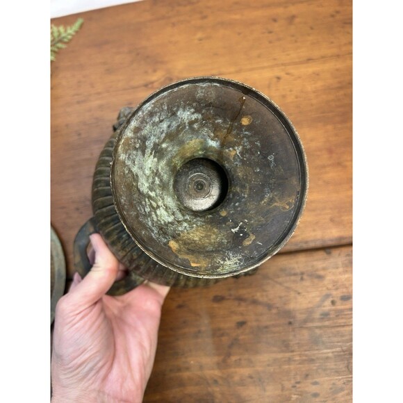 Vintage Brass Urn-Style Bowl Double Handle & Lid W/Lion Head Accents - Picture 8 of 11